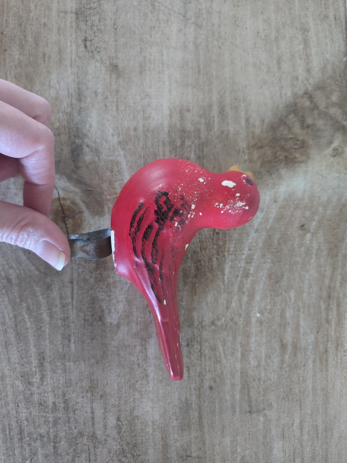 Roseville Ohio L&H Pottery Red Cardinal Bird Bath Clip On 1960s Vintage