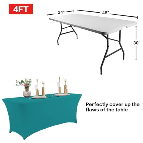 2 Pack 4FT Table Cloth for Rectangular Fitted Events 4 Ft - 2 Pcs Lake Blue