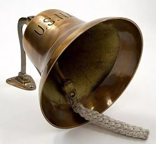 6-Inch Antique Brass "US Navy" Bell - Nautical Home Décor and Gift