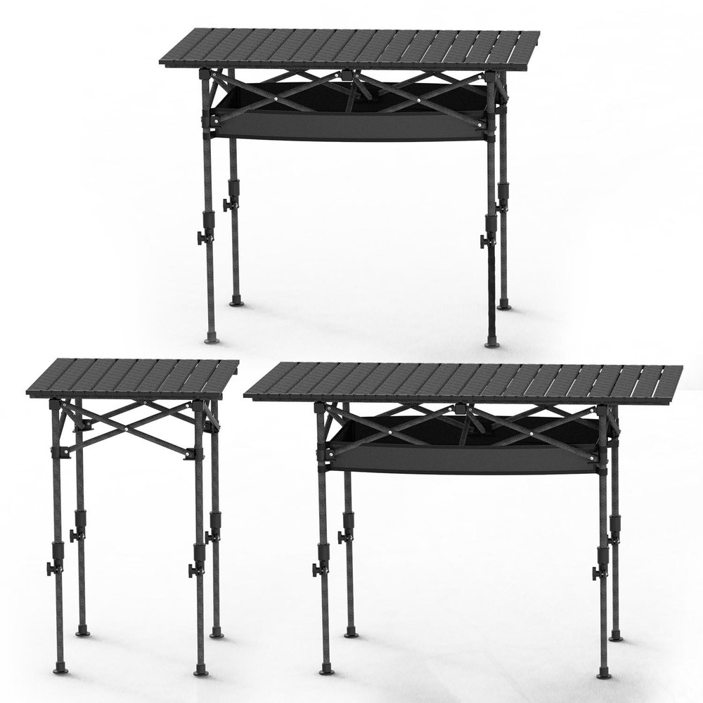 Portable Folding Camping Table w/ Adjustable Height Rustproof Carbon Steel