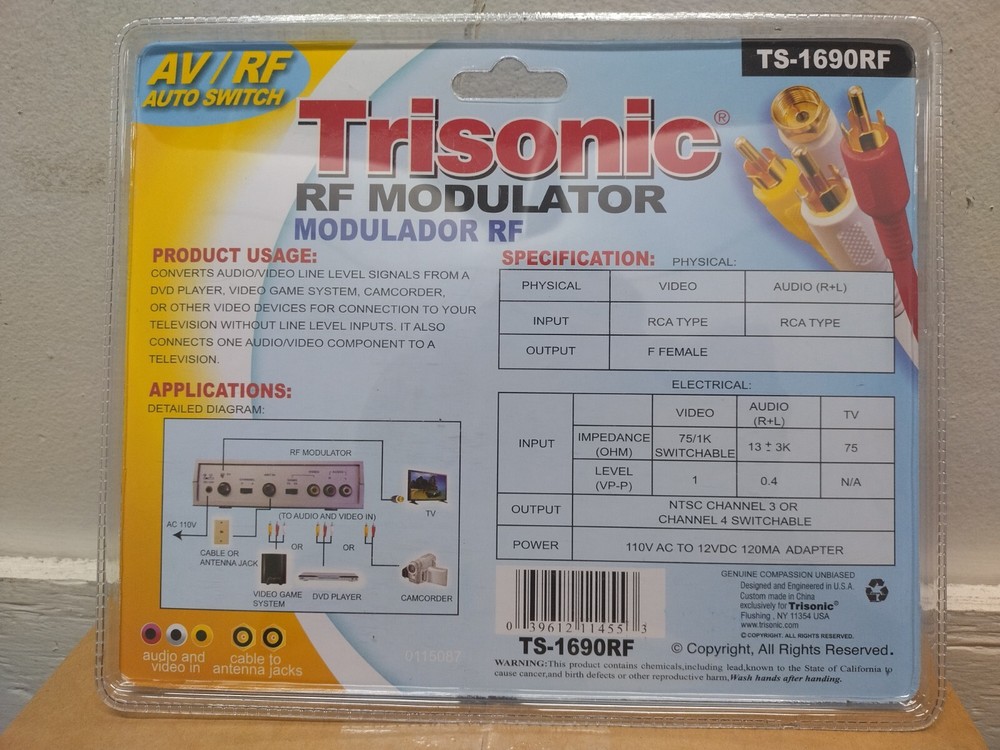 NOS Trisonic AV/RF Auto Switch RF Modulator Box - Sealed