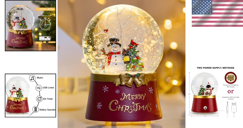 Lighted Musical Snowman Snow Globe 7 Inch Water Lantern with Timer Function