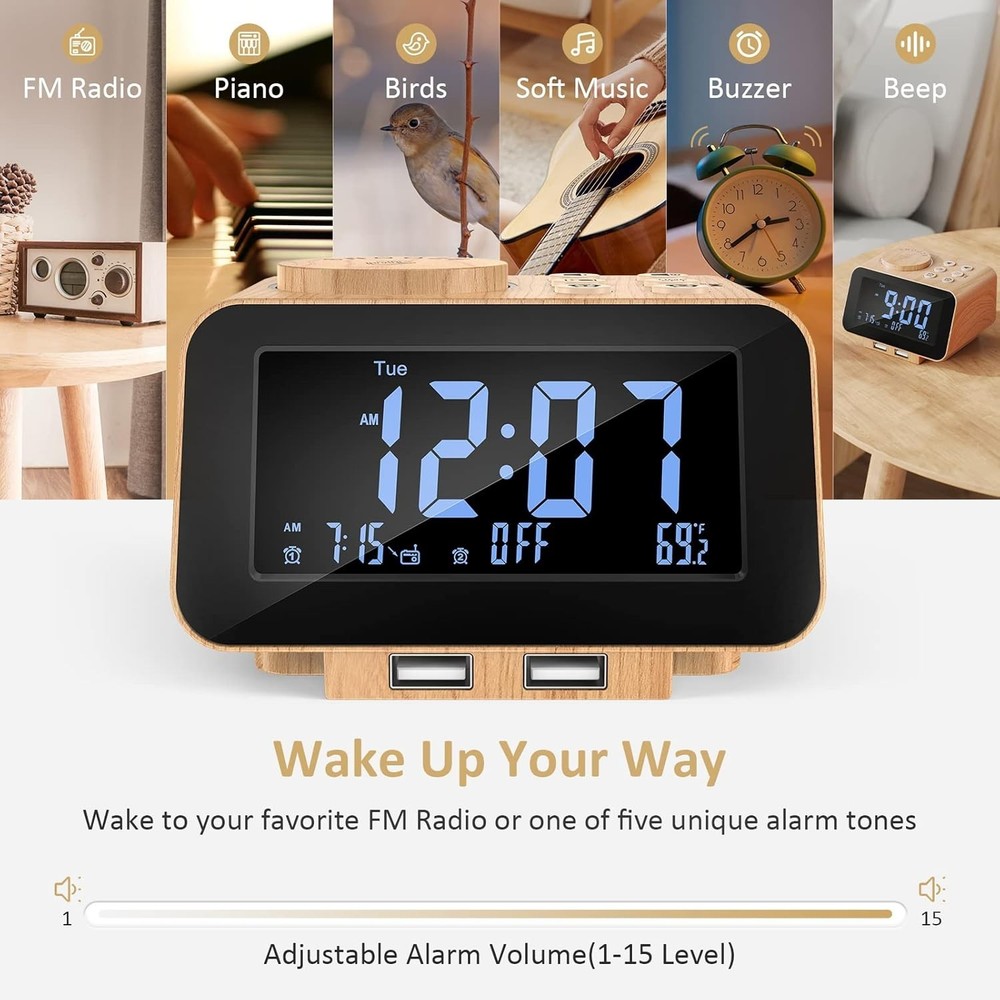 Transform Your Mornings: Stylish Alarm Clock with Thermometer & Sleep Timer