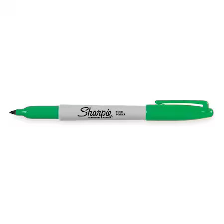 Sharpie 30004 Permanent Marker, Green, Fine Tip, Capped, 12 Pk
