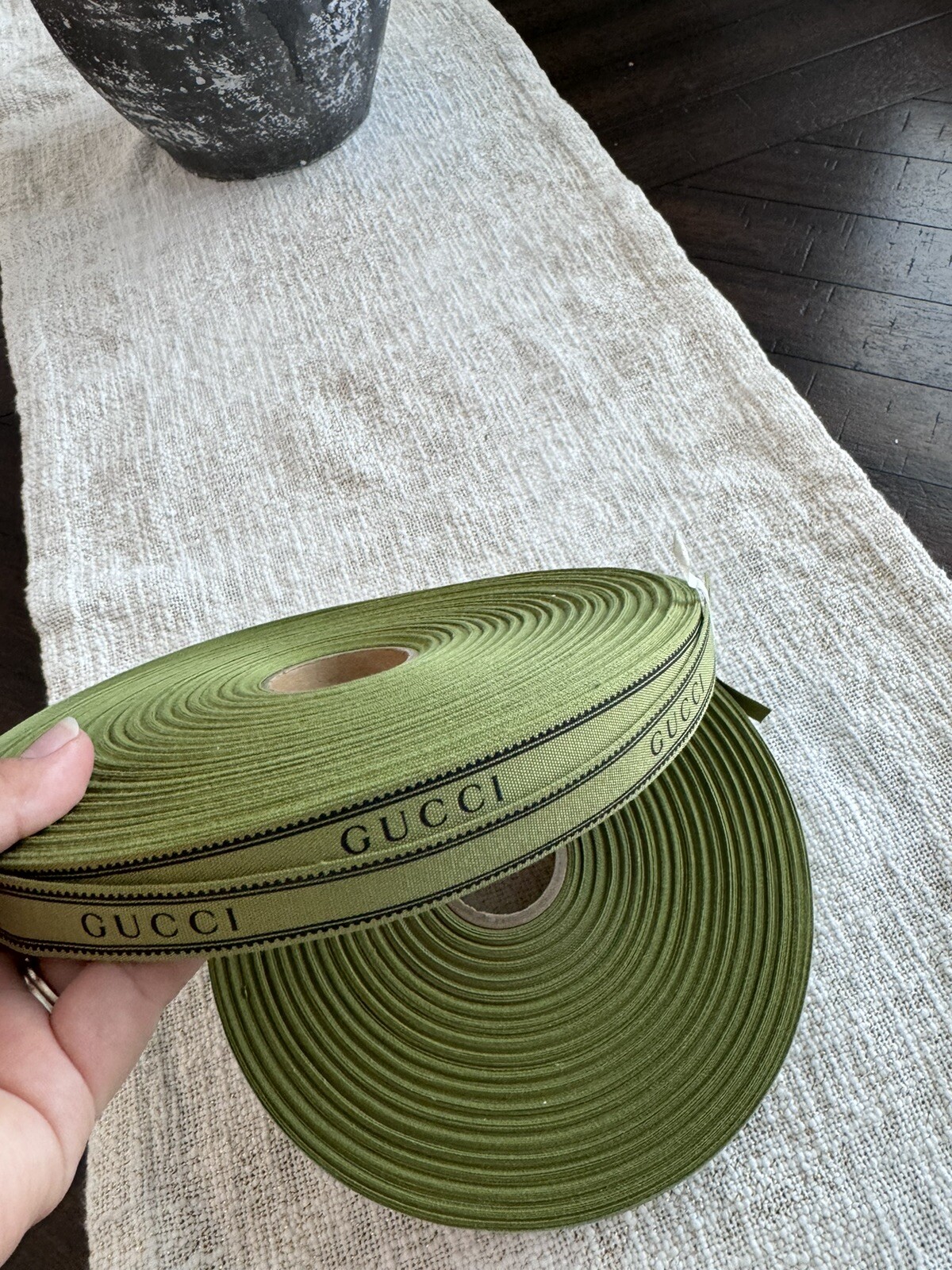 Authentic GUCCI Ribbon Green With Logo 100 Meters (120 Yards) Roll x 16mm NEW