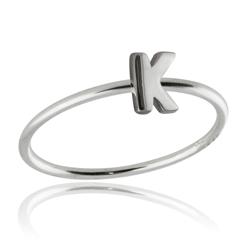 Stacking Letter Initial Ring A-Z - 925 Sterling Silver - Word Alphabet