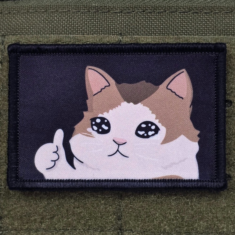 Thumbs Up Cat Patch Moral Tactical Kitty Meme USA Flag Hook & Loop 3x2