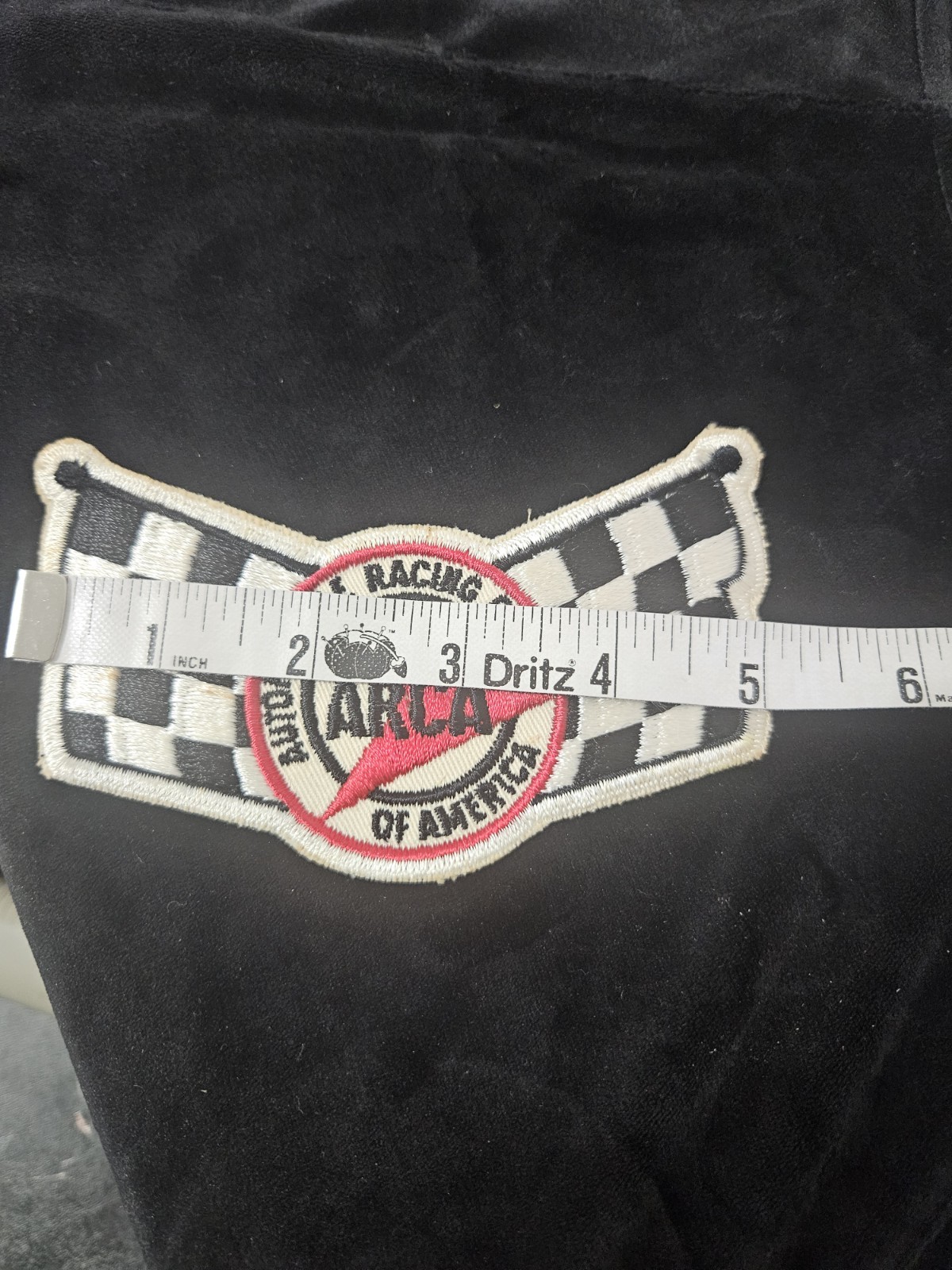 VINTAGE EMBROIDERED ARCA AUTOMOBILE RACING CLUB OF AMERICA PATCH W/CHECKERED FLA