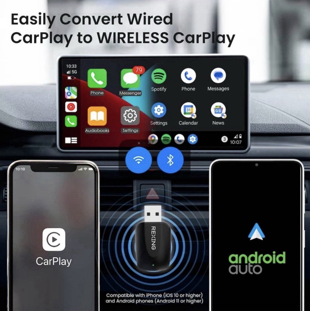 Rexing CPW-42 Wireless CarPlay & Android Auto Adapter USB Plug & Play Dongle