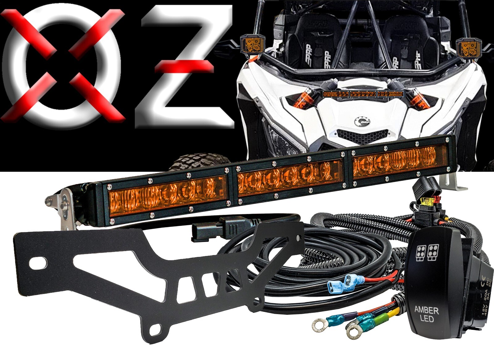 Shock Tower 90W Amber LED Lightbar Plug & Play Wiring Harness Can-Am X3 Max RS