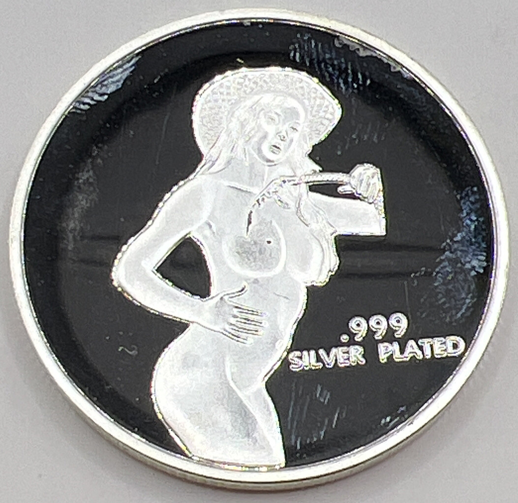 * Adult Flipping Coin Ride A Hot Cowgirl!! Collector Silver Plated Novelty Coin