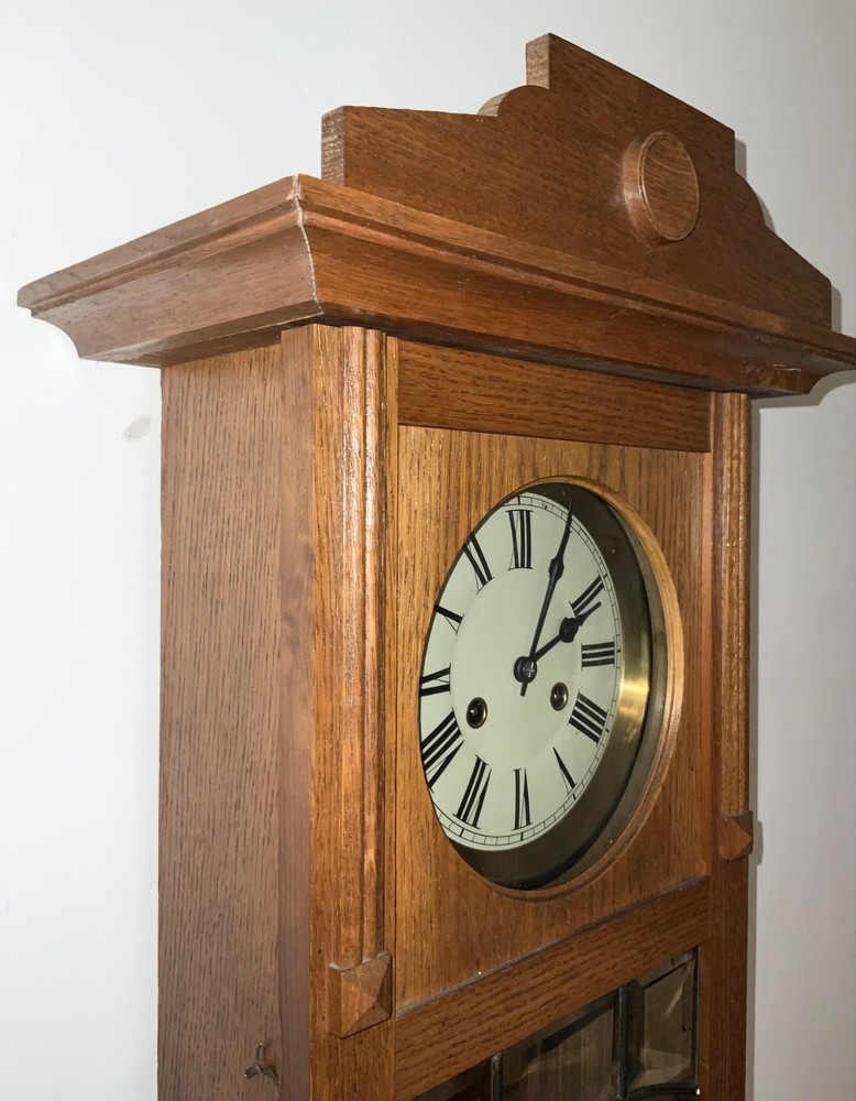 Antique German Junghans Wall Clock , Oak, 1900s