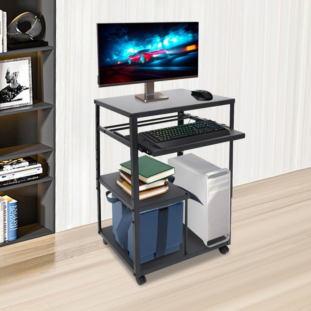 Computer Desk With Keyboard Tray Height Adjustable Rolling Presentation Table