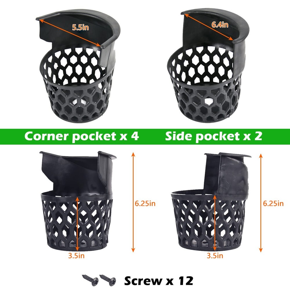 Pool Table Pockets Replacement Pockets for Billiard Table Set of 6 Plastic We...