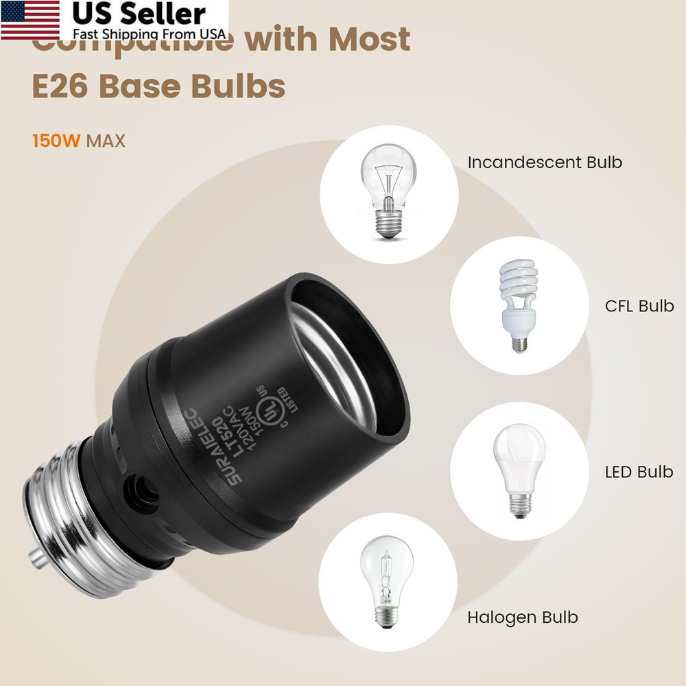 Suraielec 2 Pack E26 E27 Light Sensor Socket Dusk to Dawn Automatic Outdoor