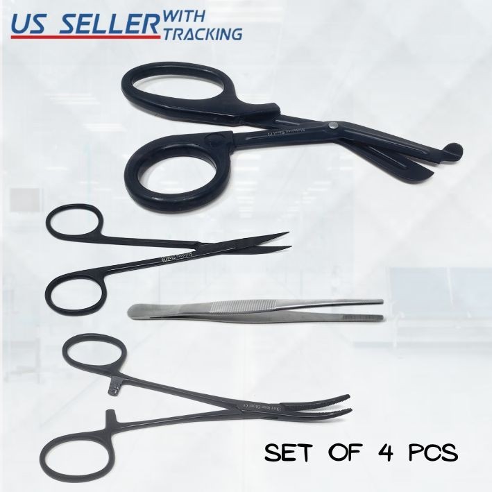 Utility Tool Kit of 4 Shears Grasping Hemostat Forceps Iris Scissors