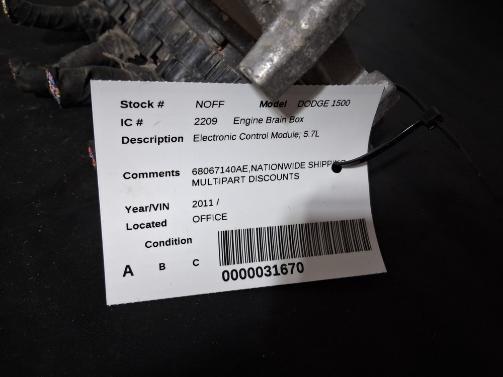 DODGE 1500 PICKUP Engine Brain Box Electronic Control Module; 5.7L 11