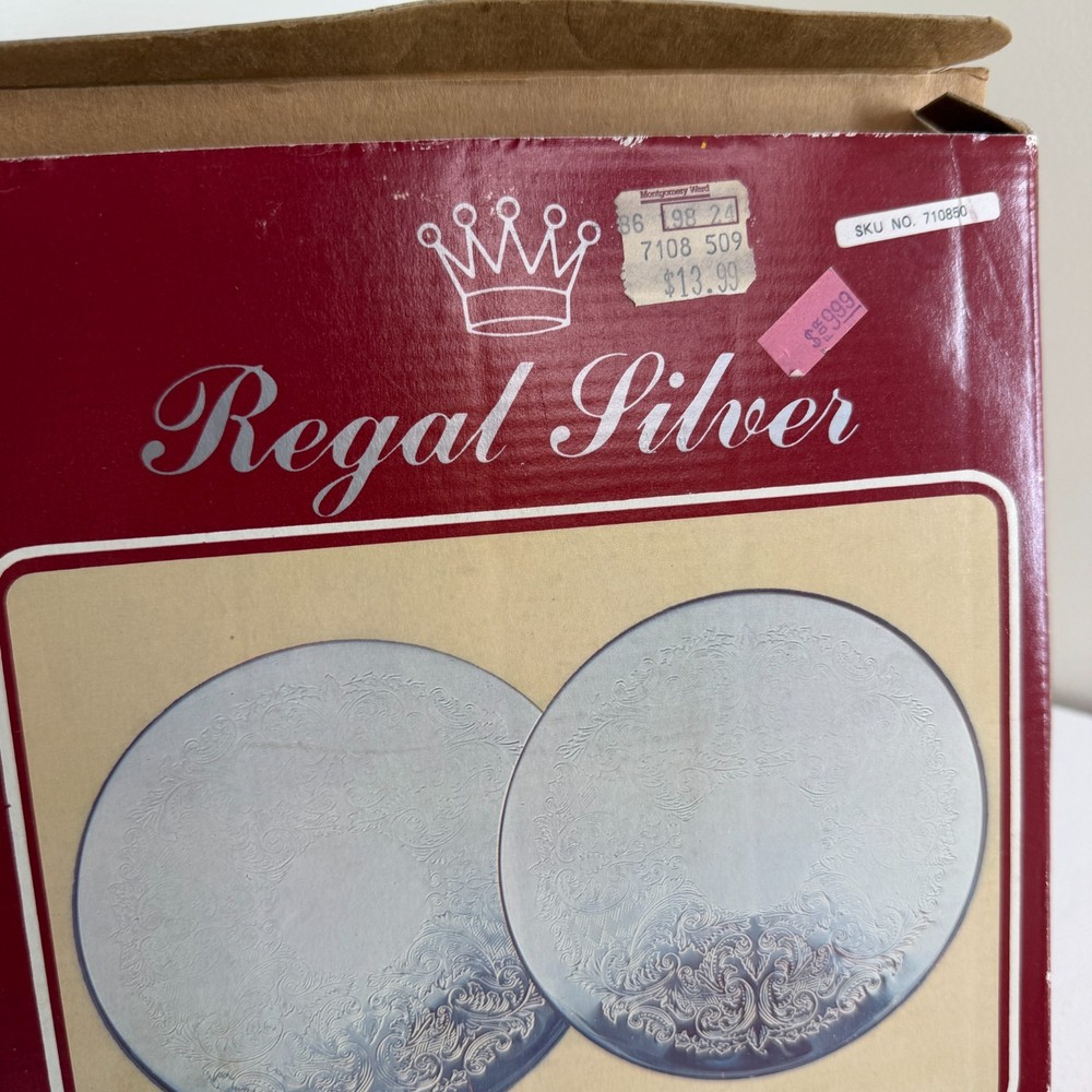 Vintage Regal Silver Plated 8" Round Trivets Set of 2 w/ Original Box Hong Kong