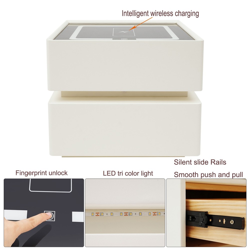 Smart Nightstand W/ Tri color sensor light+Wireless Charging+USB Bedside Table