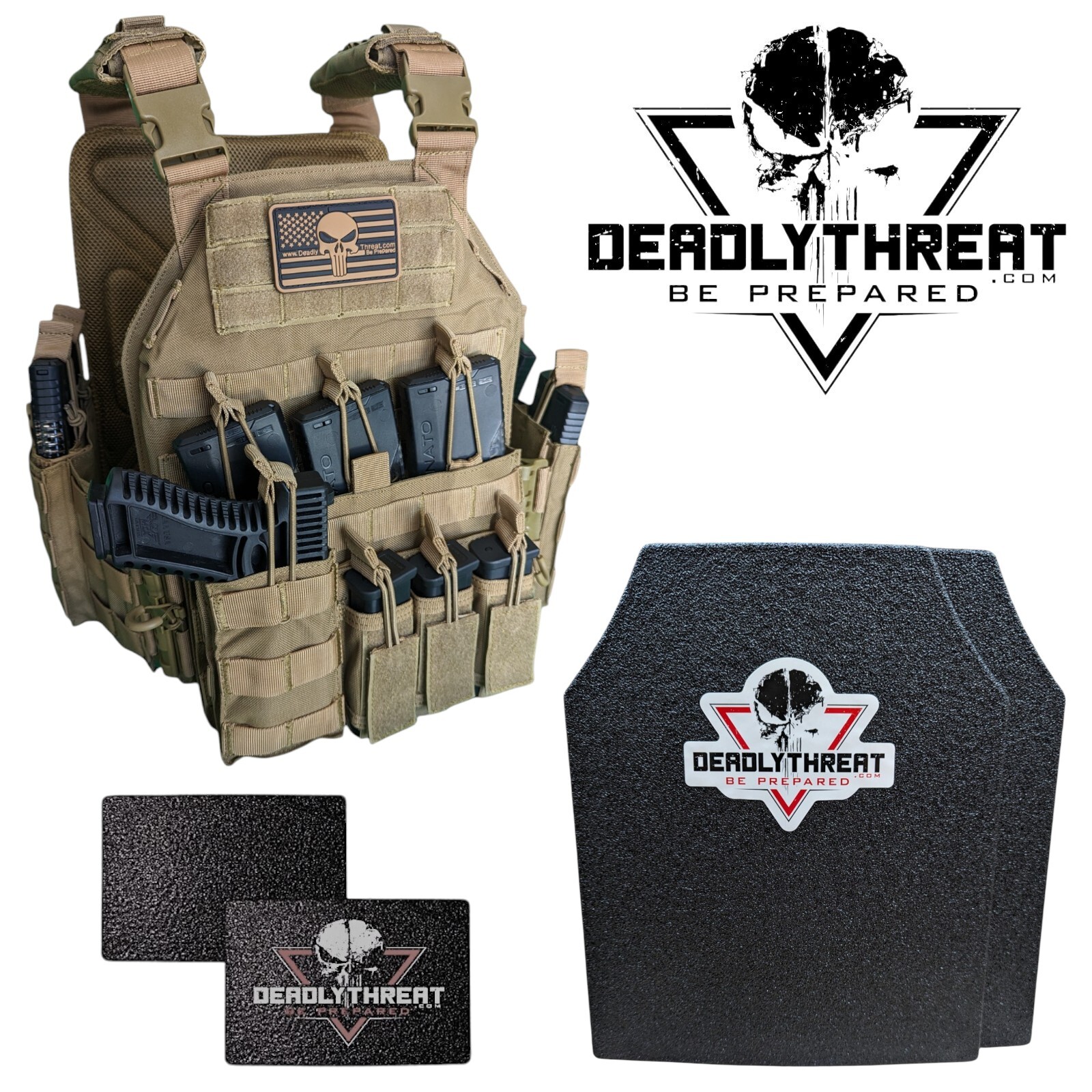 Urban Assault Desert Fox Tactical Vest Plate Carrier W/ Level III Armor Plates