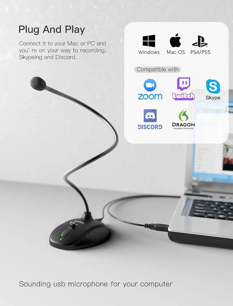 Fifine USB Computer Microphone, Plug &Play Desktop Condenser PC Laptop Mic,Mute
