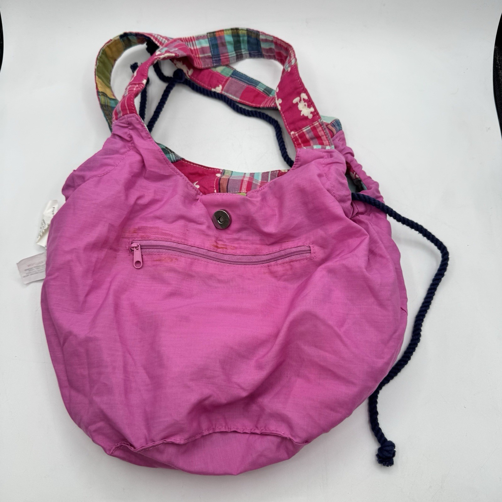 Mickey Mouse Pink Plaid Disney Parks Hobo Patchwork Bag Purse Tote RL Carry All