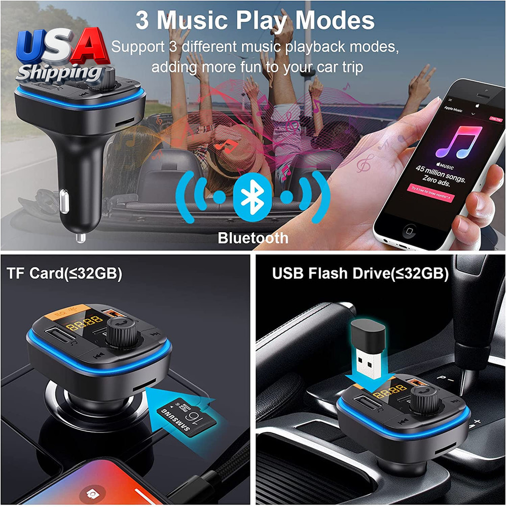 Bluetooth FM Transmitter for Car - Bluetooth 5.0 Adapter PD20W+QC3.0 Cigarette