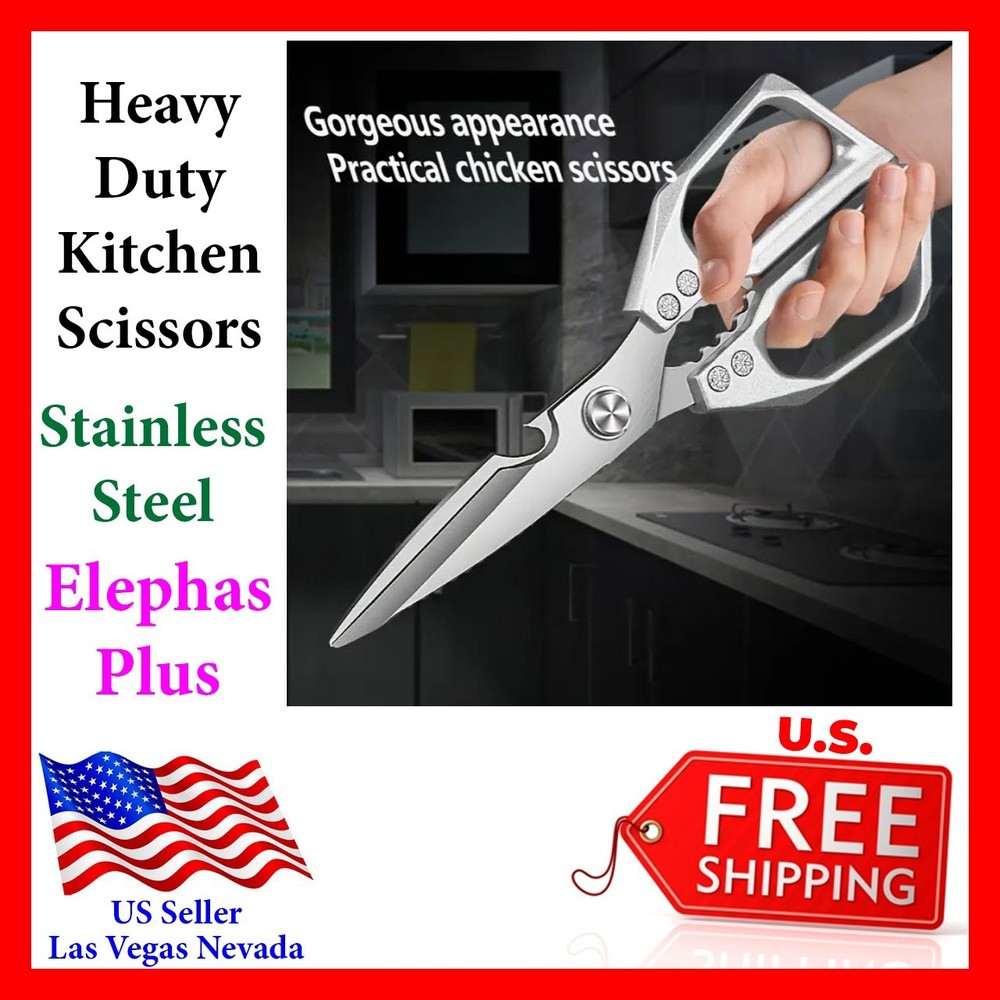 MULTIFUNCITIONAL SILVER HEAVY-DUTY STAINLESS STEEL KITCHEN SCISSORS ELEPHAS PLUS