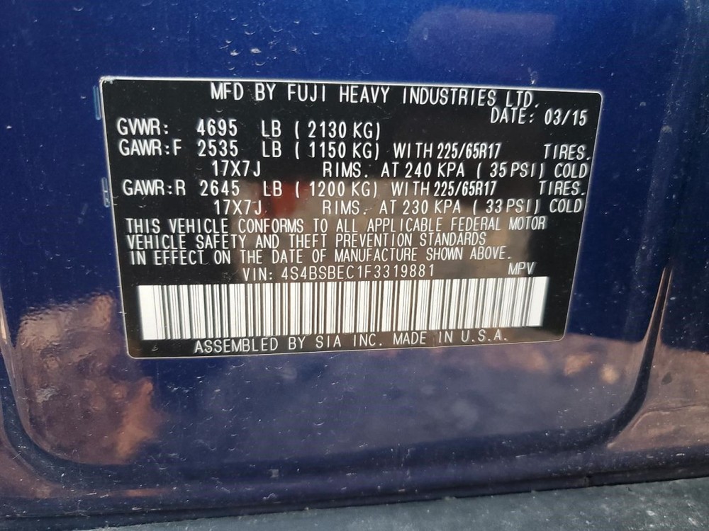 2015 SUBARU OUTBACK Engine Wire Harness 2.5L