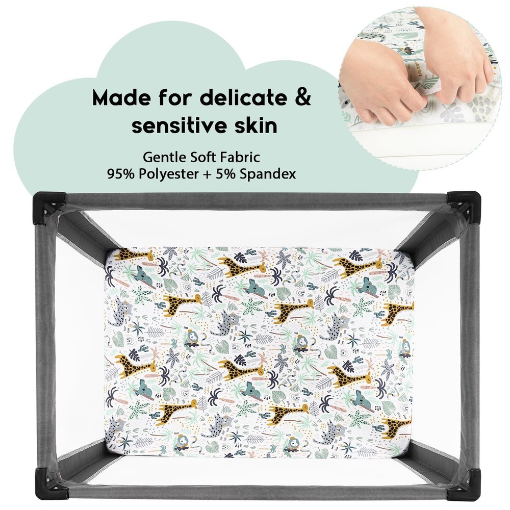 Pack and Play Sheets Fitted, Mini Crib Sheets 2-Pack for Pack N Play Mattress...