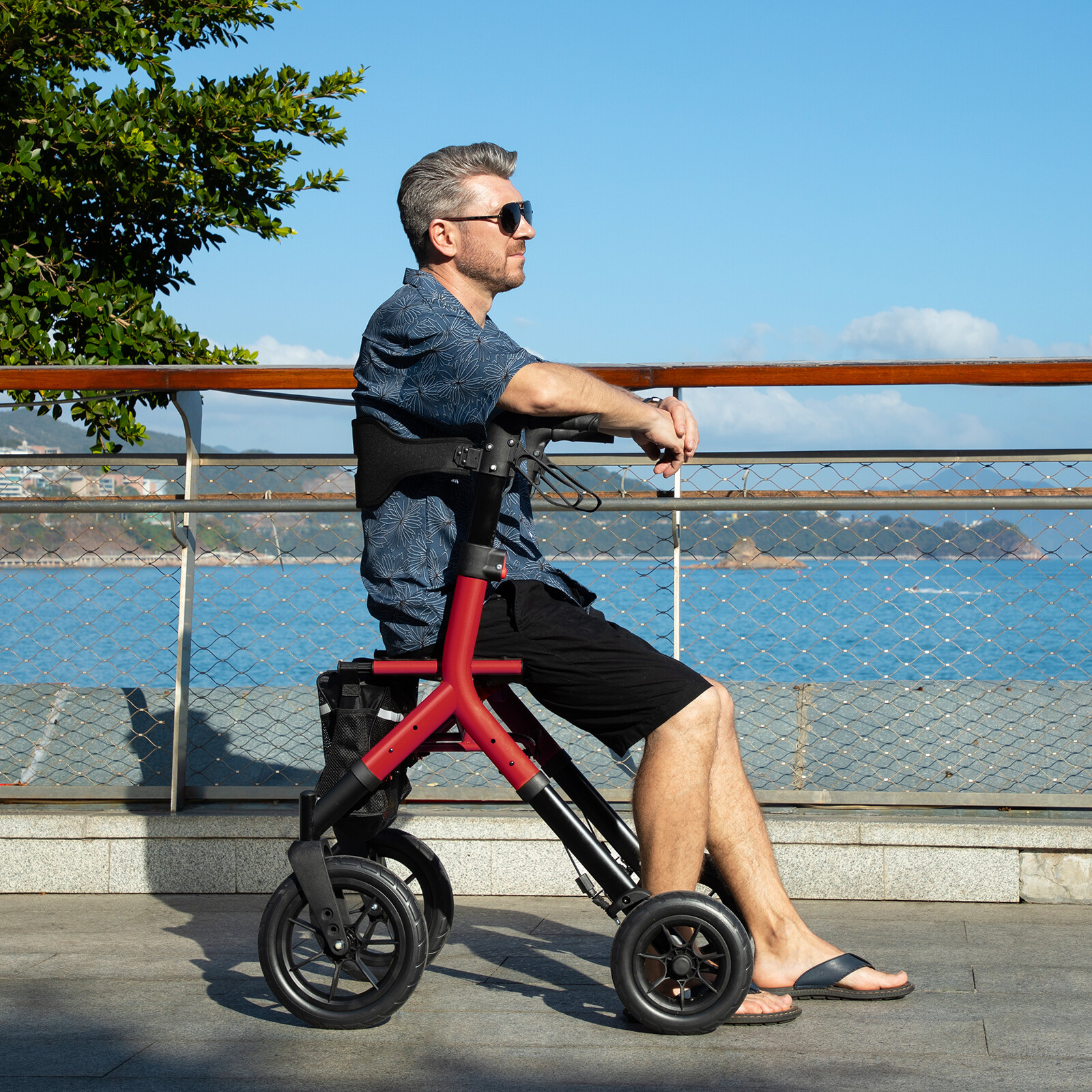 All-Terrain Rollator Walker with 12inch Rubber Wheels, Seat & Backrest, Foldable