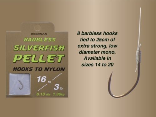 Drennan Silverfish Pellet Hooks to Nylon - ALL SIZES -