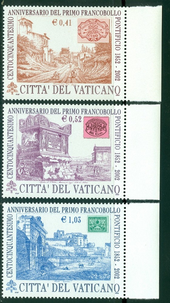 2002 Vatican City Sc# 1221-3: First Papal Postage Stamp MNH