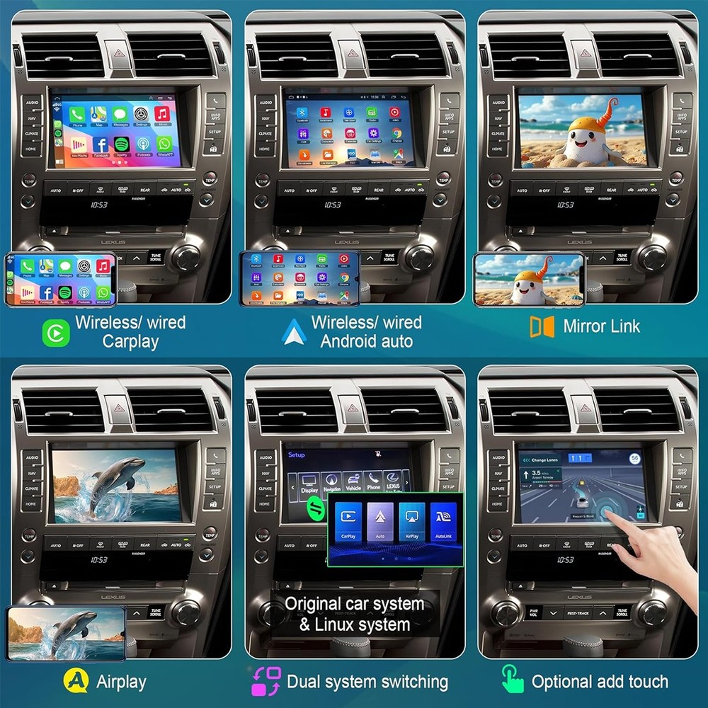 Wireless CarPlay Android Auto Retrofit Kit Decoder Box for Lexus GX460 2014-2021