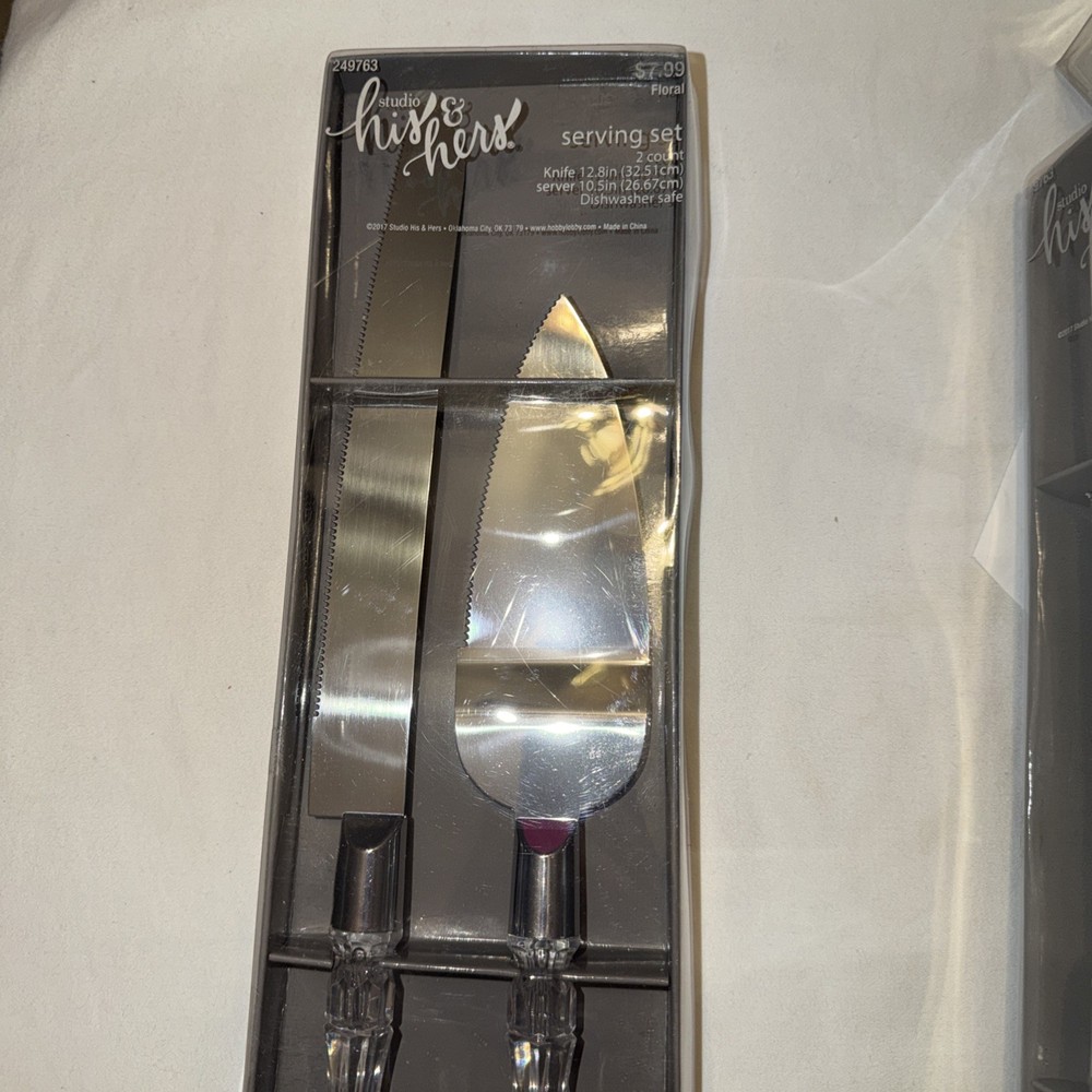 Studio His & Hers Wedding Serving Set Cake Knife & Server New Sealed Dishwasher