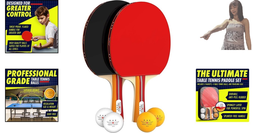 Professional Table Tennis Set: 2 Paddles & 4 Balls with Case