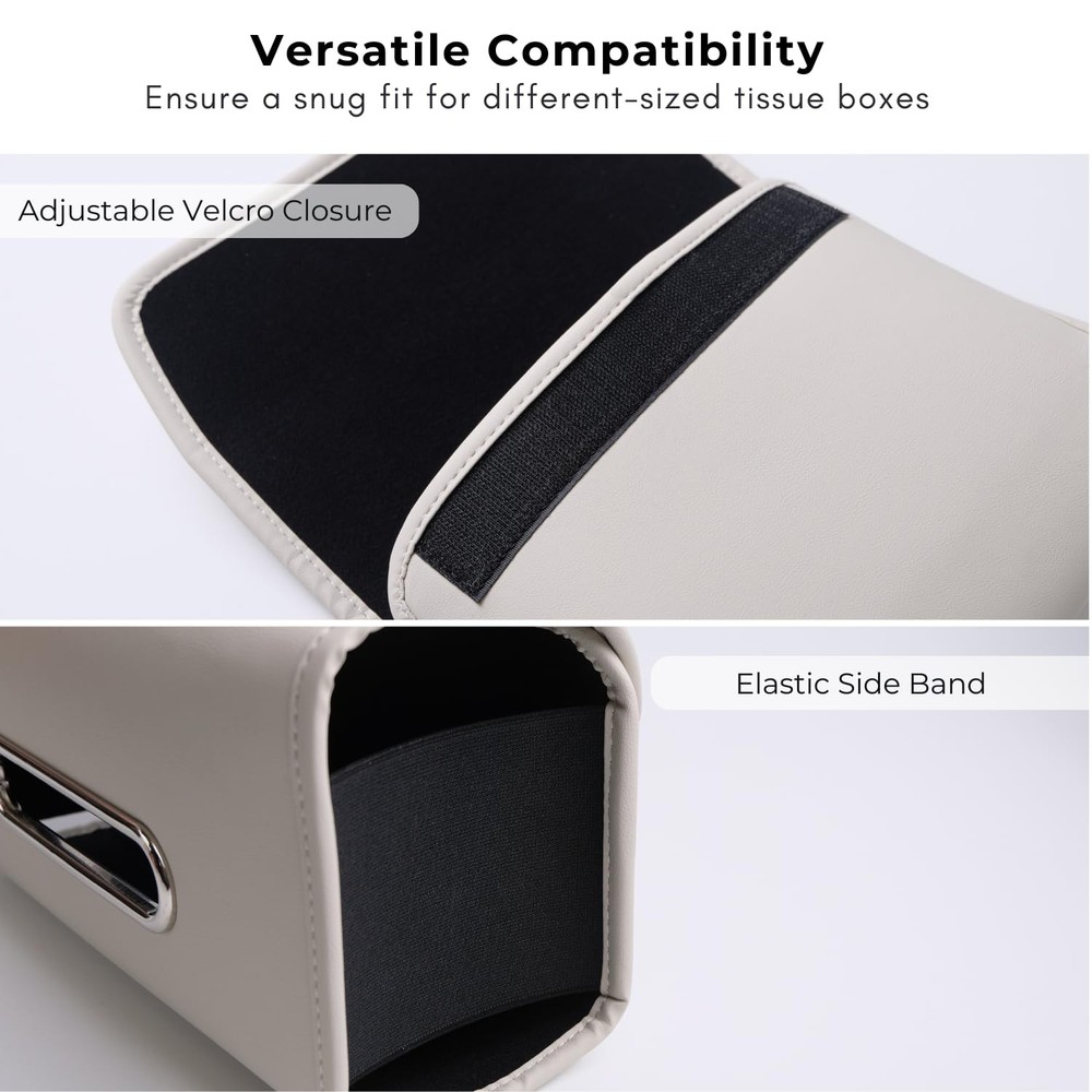 Premium PU Leather Car Tissue Holder Classic Style Rectangular Black