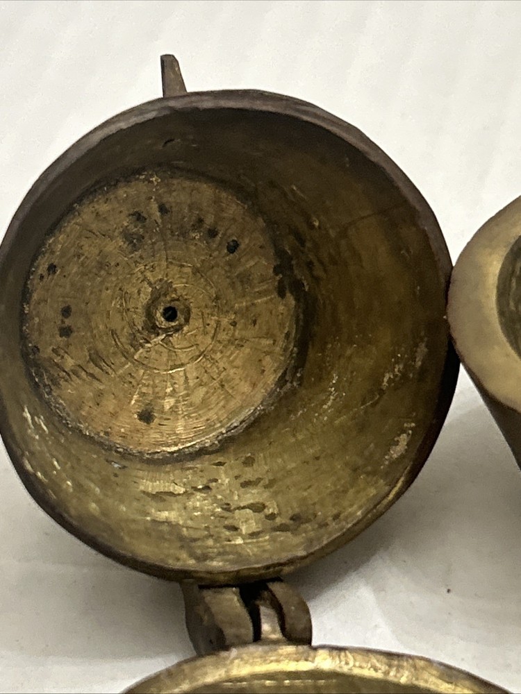 Antique 18th Century Solid Thick Brass Lidded Case And Nested Weigth Set 4 Piece