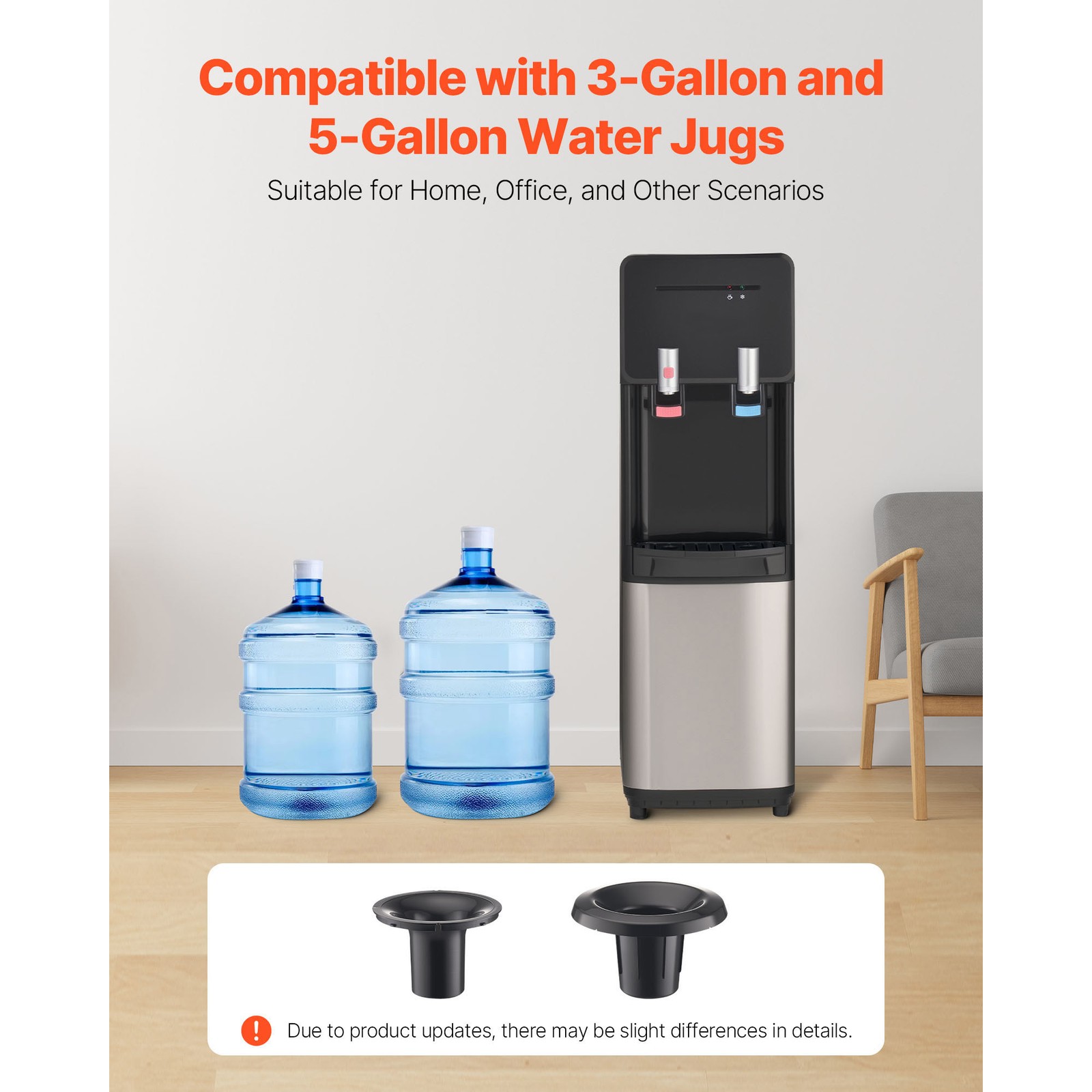 Top Loading Water Cooler Dispenser for 3 or 5 Gallons Jugs Stainless Steel