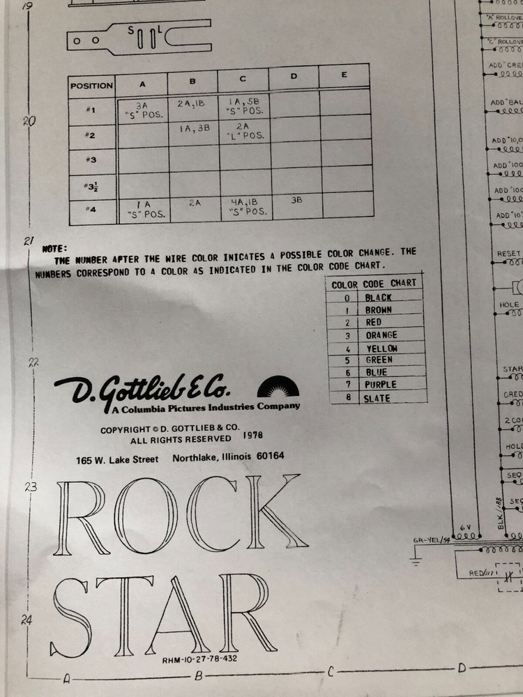 Gottlieb Rock Star Pinball Machine Schematic