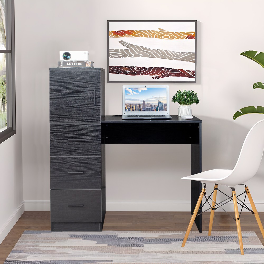 Black embossed melamine particleboard computer desk with 2 power sockets