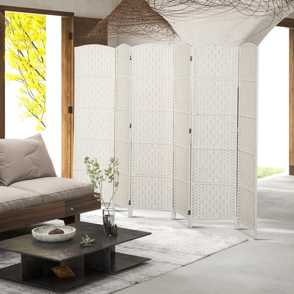 6 Panel Folding Privacy Screen, 6FT Partition Wall Divider, White