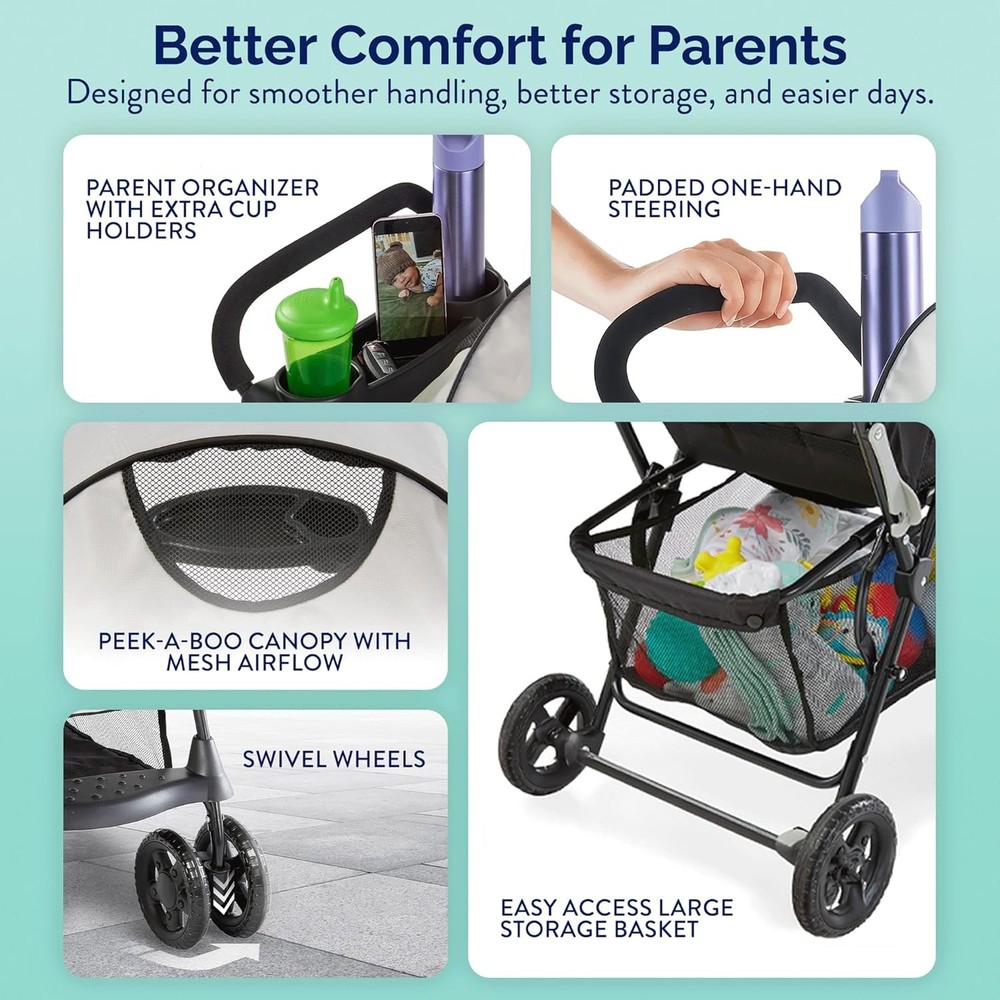 Cloud Plus Lightweight Umbrella Stroller for Travel - Compact & Safe, Slate Gray