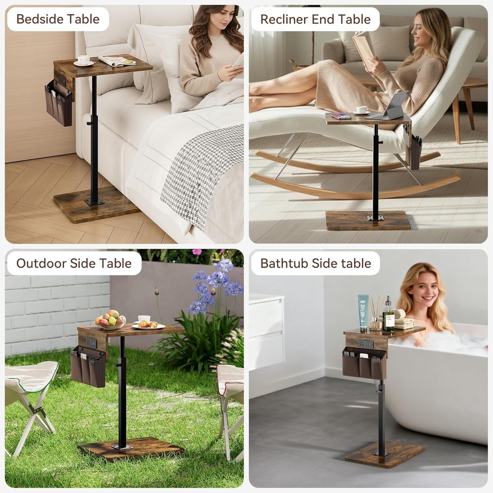 Sofa Armrest Tray Table Couch 360° Swivel Height Adjustable Side Table Small