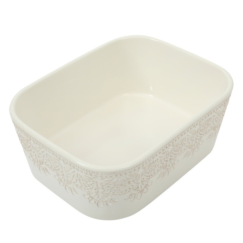 Vintage Lace 6-Piece Rectangular Ceramic Bakeware Set W/ Lids Serving Storage US