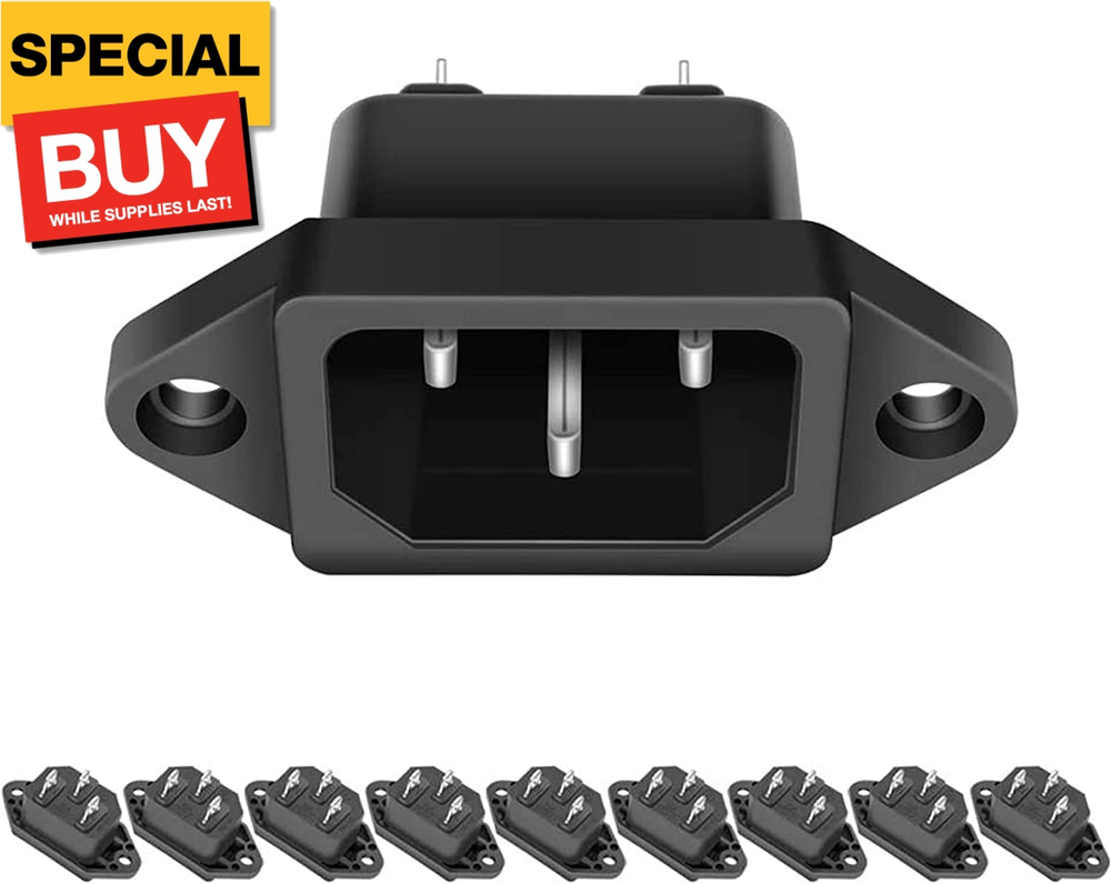 10 Pack AC 250V 10A IEC 320 C14 Panel Mount Plug Adapter Power Connector Socket