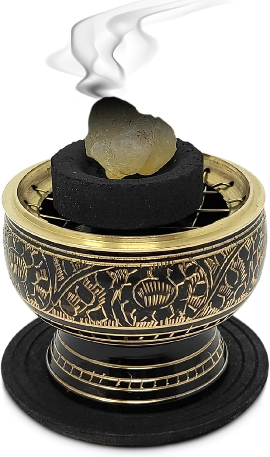 Cultural Black Brass Incense Burner with Wooden Coaster - Perfect for Meditation