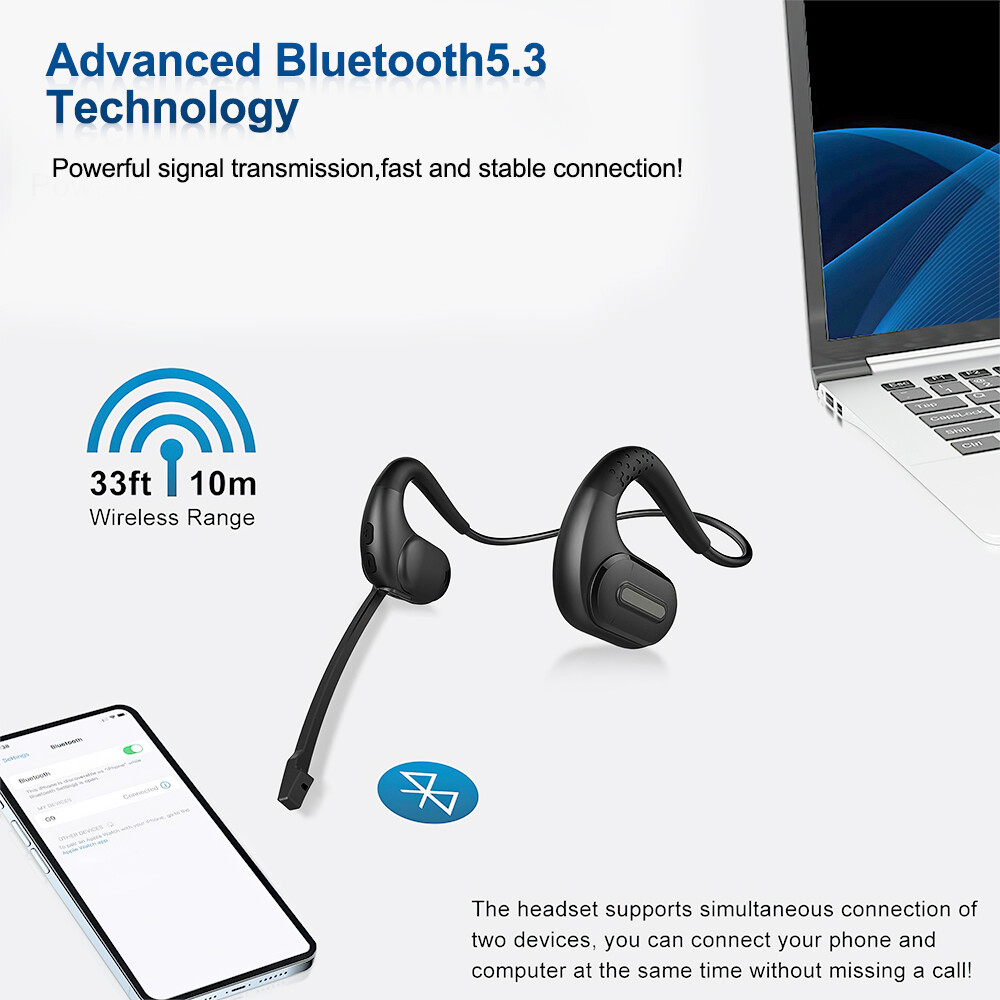 MPOW Bluetooth Headset with Removable Microphone Noise Cancelling For Phones PC