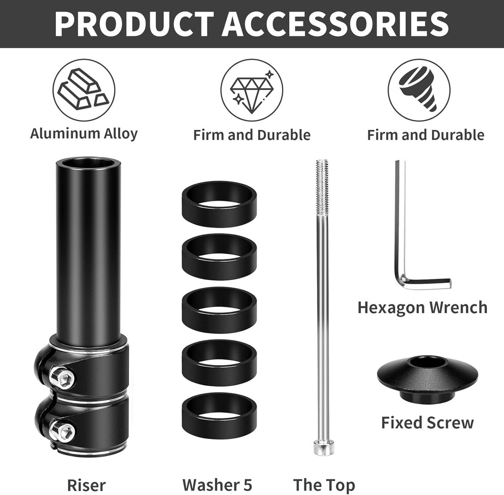 Bike Stem Riser Adjustable,Handlebar Extender, Increases Height 1-1/8", Black