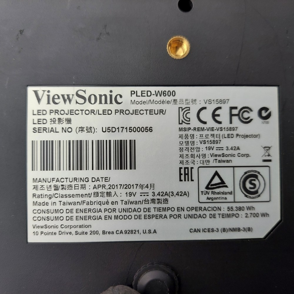 ViewSonic PLED-W600 Portable Widescreen LED Projector